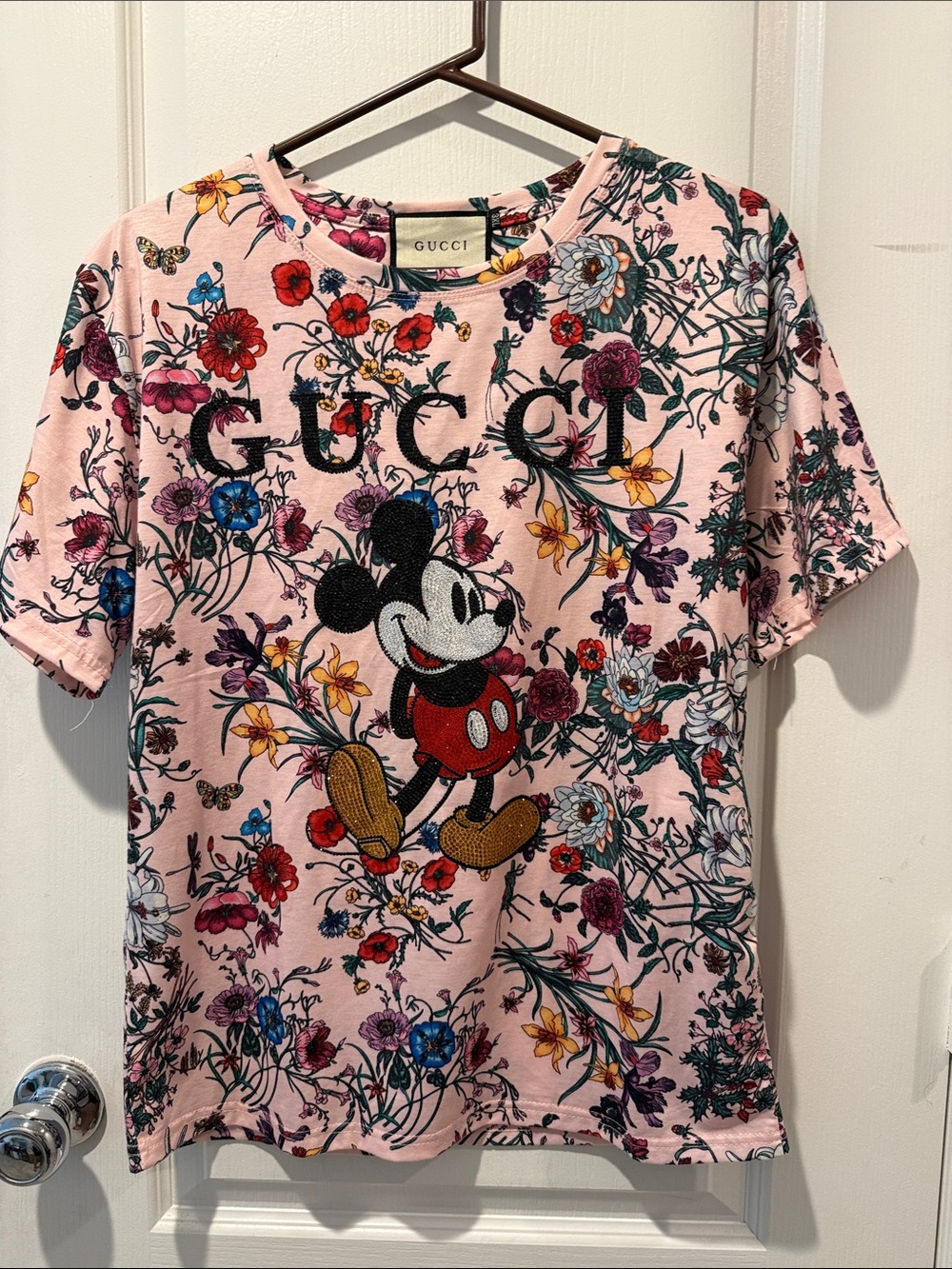 Pink Floral Mickey Mouse Short Sleeve Blouse